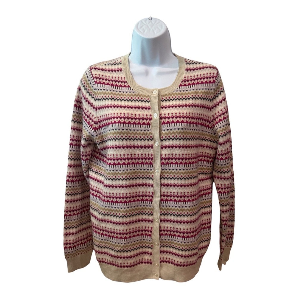 Croft & Barrow Womens Medium Fair Isle Cardigan Sweater Multi Color Button Front